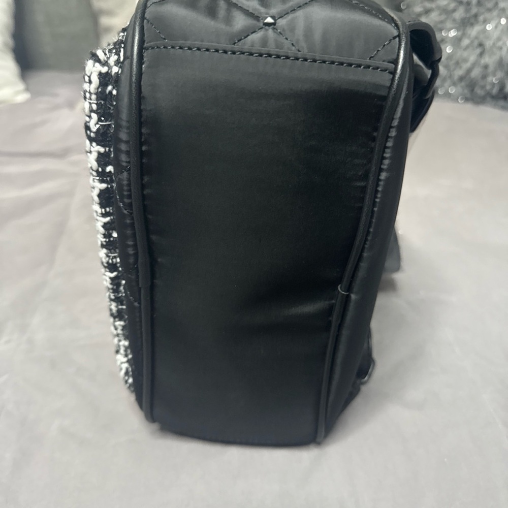 Badgley Mischka Black Quilted Backpack with Tweed Front Pocket - Picture 5 of 7